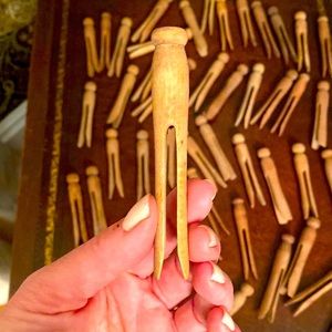Lot of 49 Antique Wooden Clothespin Pegs